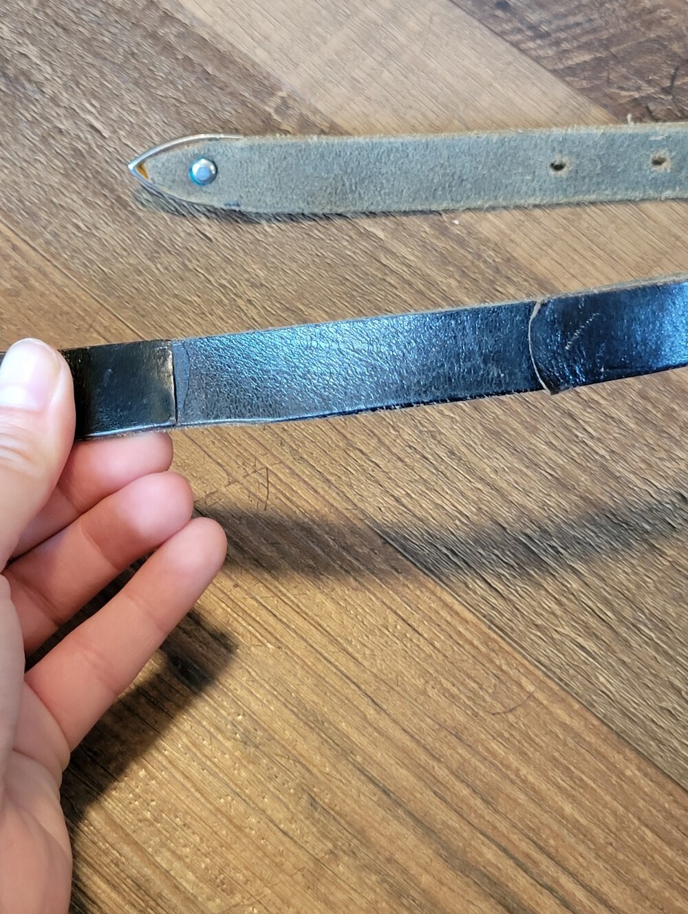 Vintage Western Leather Belt with Ornate Silver & Gold Tone Etched Buckle - Picture 6 of 8